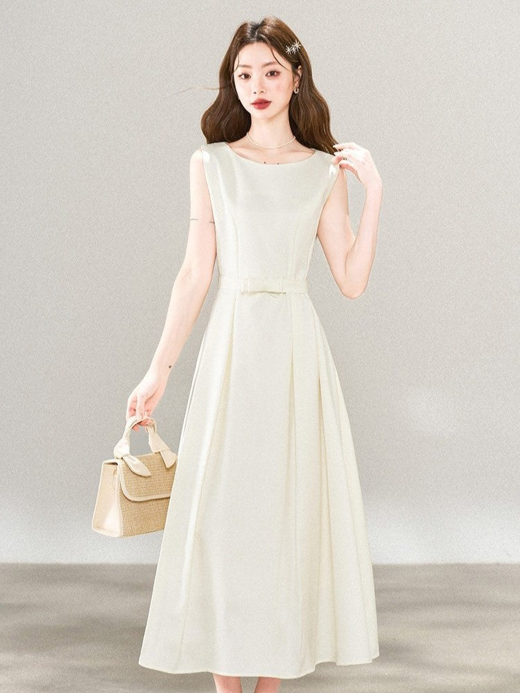HERCHIC Váy sát nách phong cách Hepburn Pháp sang trọng cho buổi tiệc đính hôn