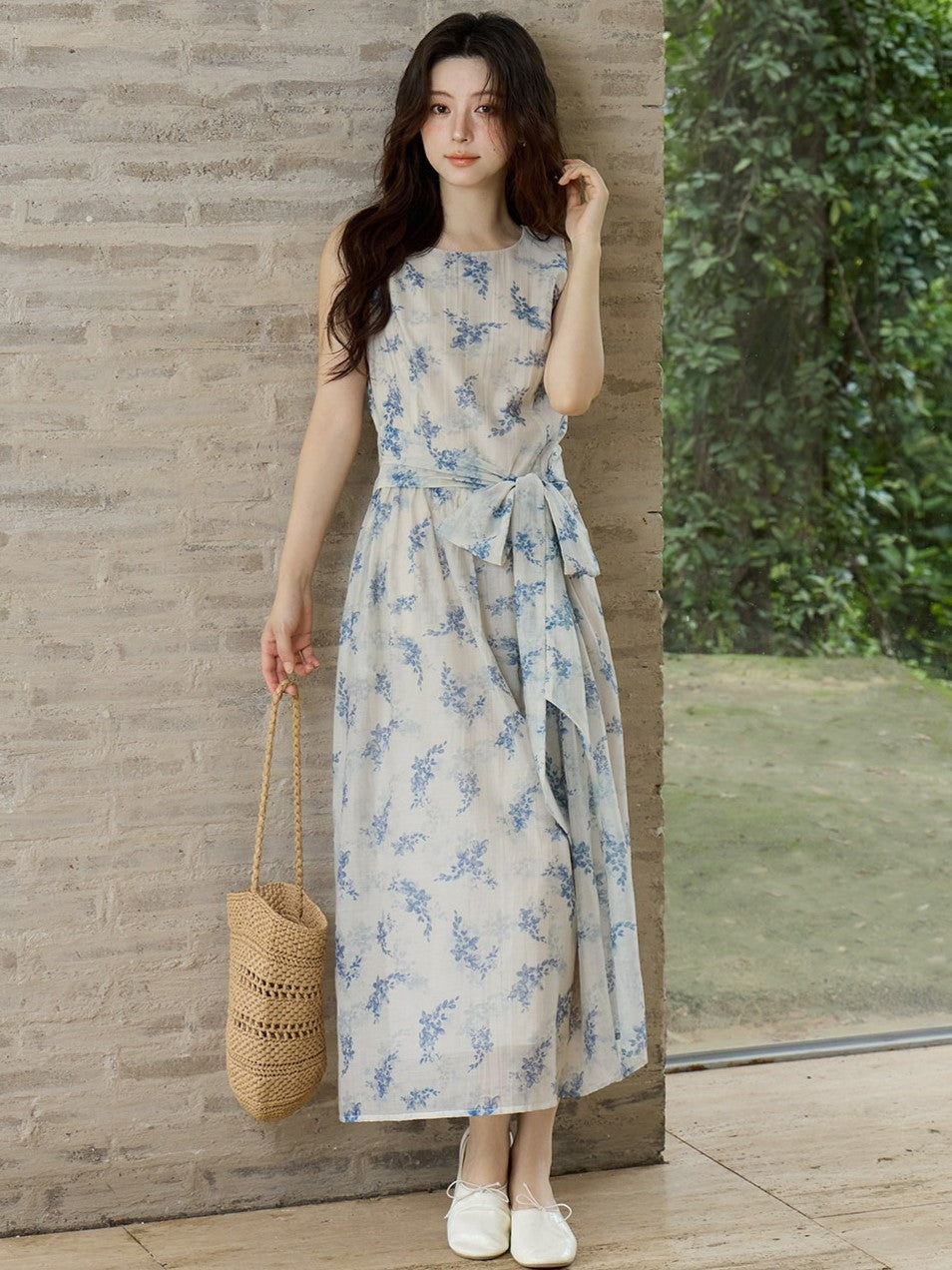HERCHIC Đầm Maxi Sát Nách Hoa Nhí Màu Xanh Đi Biển Mùa Hè