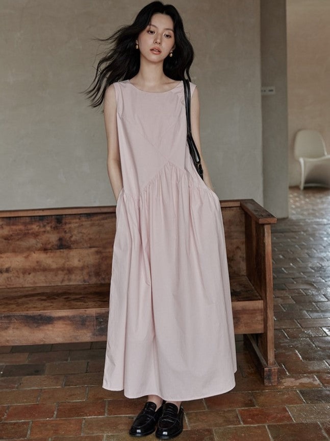 HERCHIC Đầm Maxi Sát Nách Màu Hồng Đi Biển Mùa Hè