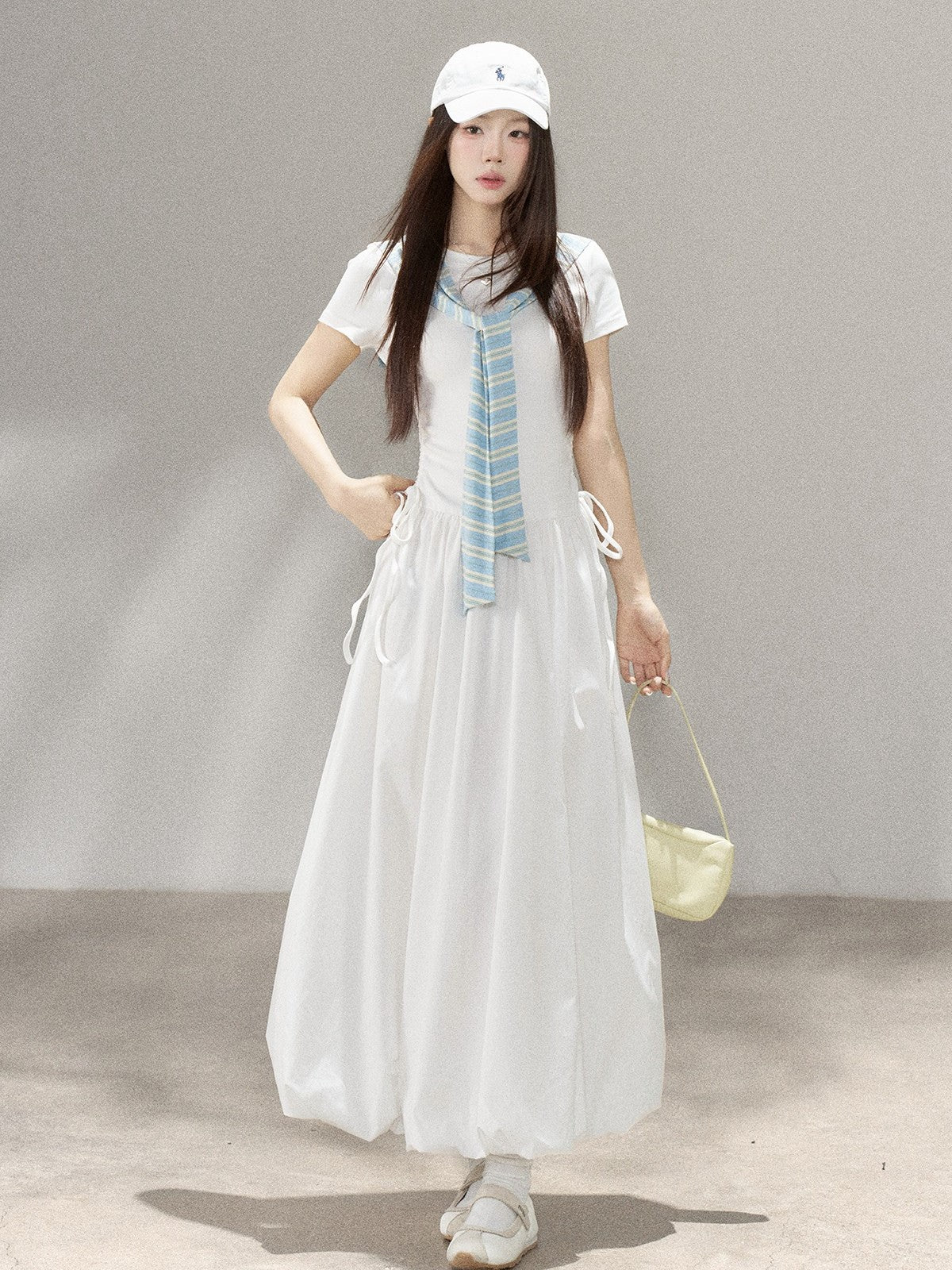 HERCHIC Đầm Maxi Bo Gấu Màu Be Đi Biển Mùa Hè